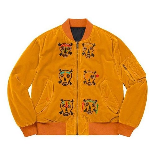 Supreme Clayton Patterson Skulls Velvet MA-1 Jacket - Yellow/White/Black - SUP-SS21-601