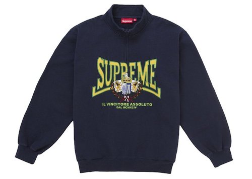 Supreme Crest Applique Half Zip Pullover - Navy Blue