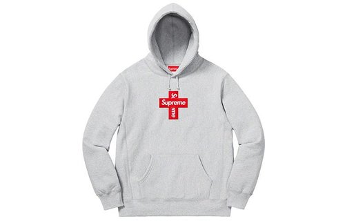 Supreme Cross Box Logo Hooded Sweatshirt - Grey/Red - SUP-FW20-335
