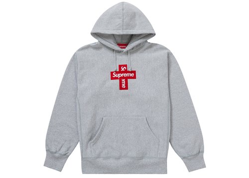 Supreme Cross Box Logo Hooded Sweatshirt - Heather Grey