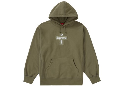 Supreme Cross Box Logo Hooded Sweatshirt - Light Olive