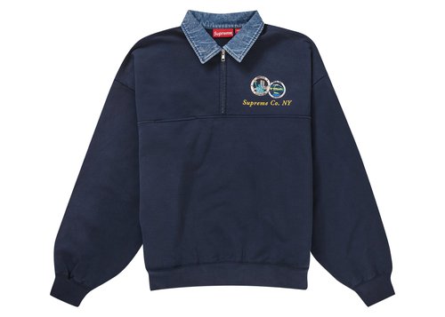 Supreme Denim Collar Half Zip Sweatshirt - Navy Blue