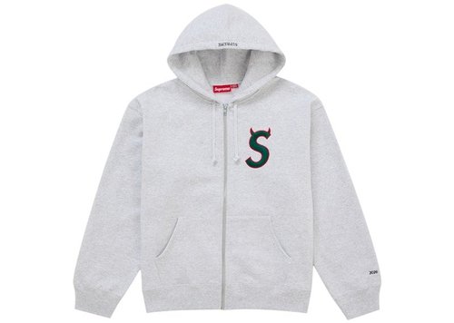 Supreme Devil S Logo Zip Up Hooded Sweatshirt - Ash Grey