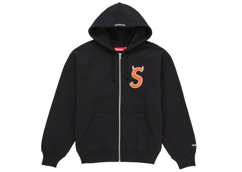 Supreme Devil S Logo Zip Up Hooded Sweatshirt - Black