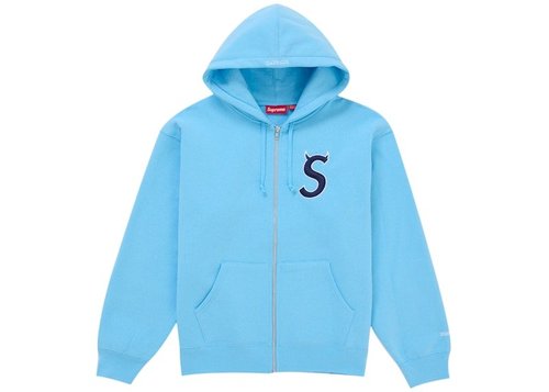 Supreme Devil S Logo Zip Up Hooded Sweatshirt - Light Blue