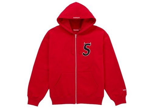 Supreme Devil S Logo Zip Up Hooded Sweatshirt - Red