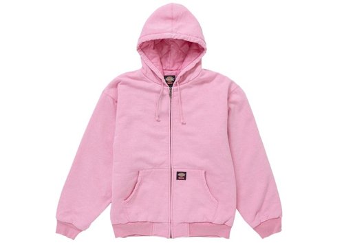 Supreme Dickies Quilted Lined Zip Up Hooded Sweatshirt - Pink