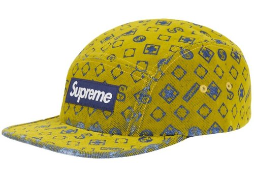 Supreme Flocked Denim Camp Cap - Mustard