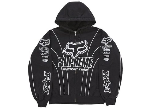 Supreme Fox Racing Zip Up Hooded Sweatshirt - Black