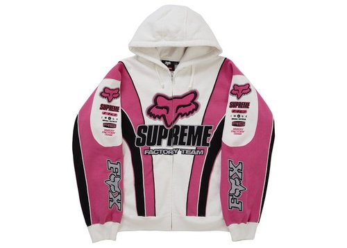 Supreme Fox Racing Zip Up Hooded Sweatshirt - White