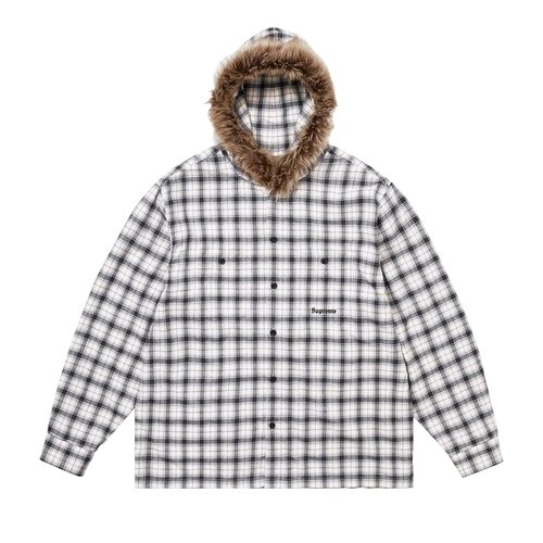 Supreme Fur Trim Flannel Hooded Shirt - FW24S49 WHITE PLAID