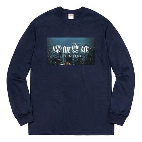 Supreme FW18 The Killer L/S Tee Navy Bloody Twins Chow Yun Fat Chest Printing Long Sleeves - Navy Blue - SUP-FW18-677