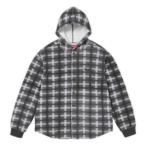 Supreme FW23 Week14 Hooded Plaid Knit Shirt Jacket - Black - SUP-FW23-224