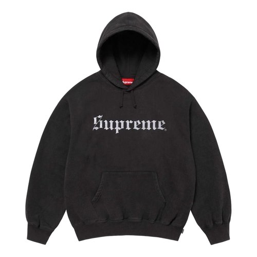 Supreme FW25 Washed Old English Hooded Sweatshirt - Black - SUP-FW25-107-BLK
