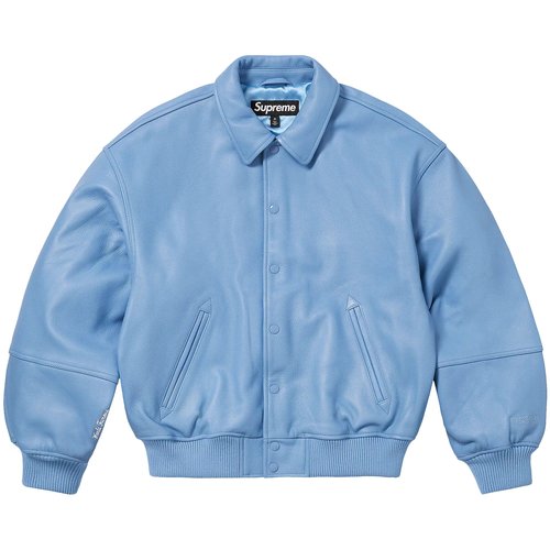 Supreme GORE-TEX Infinium WINDSTOPPER Leather Varsity Jacket - FW23J79 LIGHT BLUE