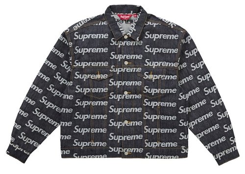 Supreme Jacquard Logos Denim Trucker Jacket - Rigid Indigo