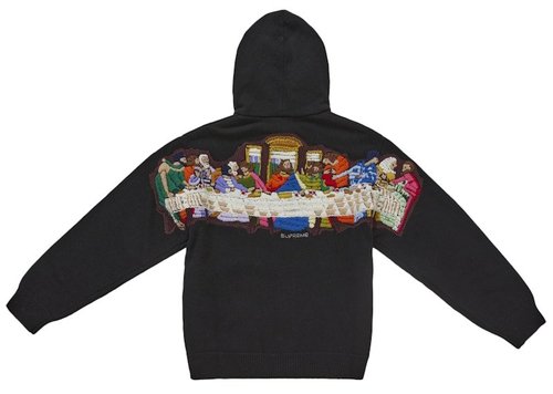 Supreme Last Supper Embroidered Zip Up Hooded Sweater - Black