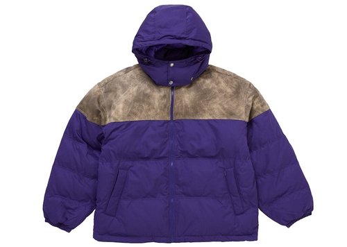 Supreme Leather Yoke Puffer Jacket - Purple