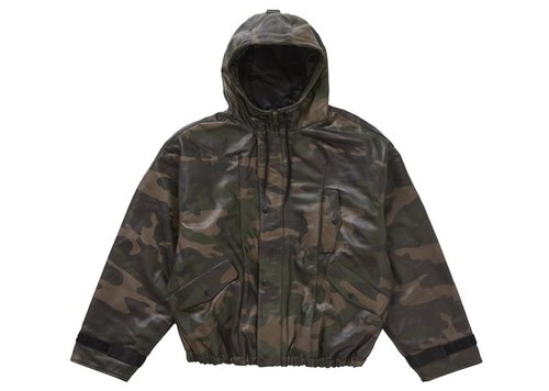 Supreme Marithé + François Girbaud Hooded Leather Flight Bomber Jacket Camo - Woodland Camo