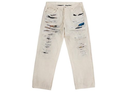 Supreme MM6 Maison Margiela Distressed Loose Fit Selvedge Jean - White