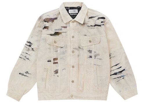 Supreme MM6 Maison Margiela Distressed Selvedge Denim Trucker Jacket - White