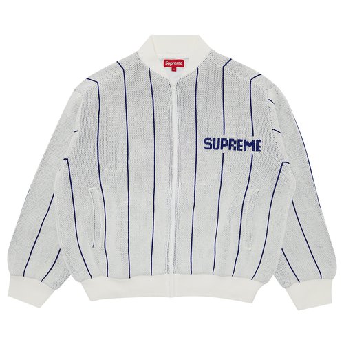 Supreme Pinstripe Varsity Zip Up Sweater - SS23SK26 WHITE