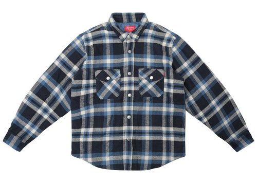 Supreme Quilted Arc Logo Flannel Shirt - Navy Blue
