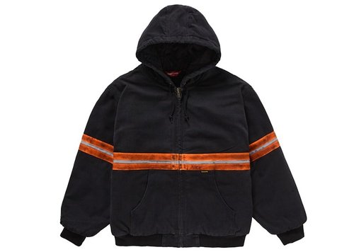 Supreme Reflective Stripe Hooded Work Jacket - Black