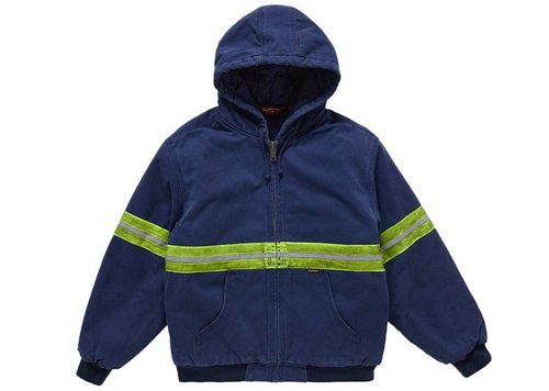 Supreme Reflective Stripe Hooded Work Jacket 'Navy Blue' | Solesense