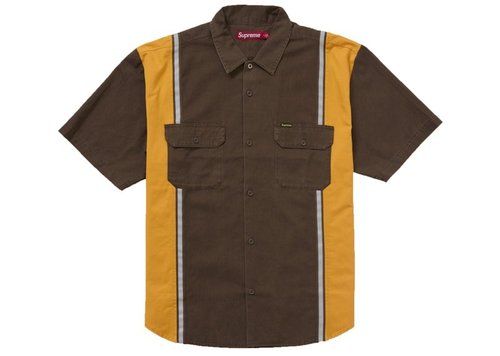 Supreme Reflective Stripe Short Sleeve Work Shirt - Brown
