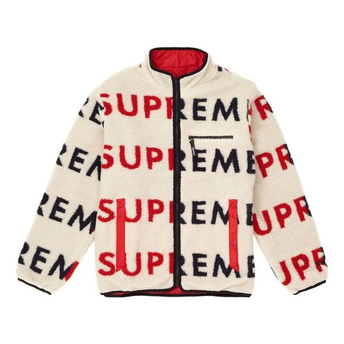 Supreme Reversible Logo Fleece Jacket - Beige/Black/Red - SUP-FW18-514