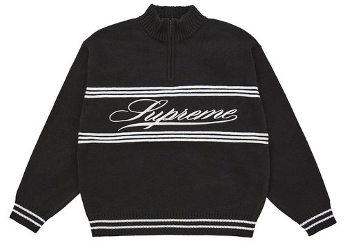 Supreme Script Stripe Half Zip Sweater - Black