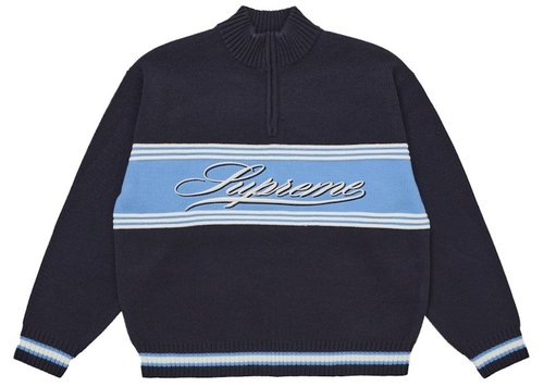 Supreme Script Stripe Half Zip Sweater - Navy Blue