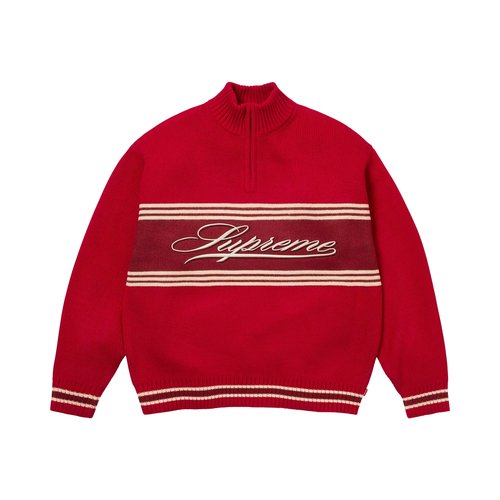 Supreme Script Stripe Half Zip Sweater - FW25SK42 RED