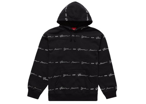 Supreme Script Stripe Hooded Sweatshirt - Black