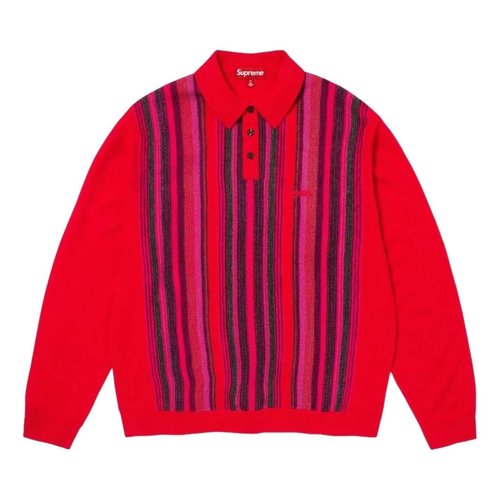 Supreme SS26 Multi Stripe Polo Sweater - Red - SUP-SS26-195-RED