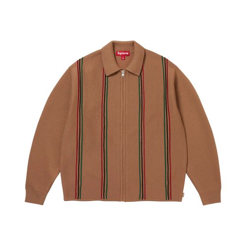 Supreme Stripe Zip Up Polo Sweater - FW25SK44 TAN