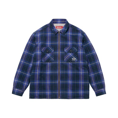 Supreme Thermal Lined Zip Up Flannel Shirt - FW25S33 BLUE