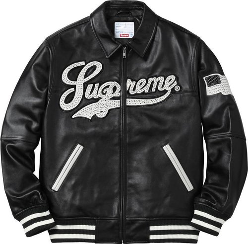 Supreme Uptown Studded Leather Varsity Jacket - Black