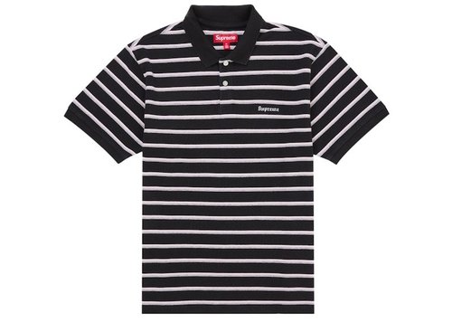 Supreme Washed Stripe Polo Shirt - Black