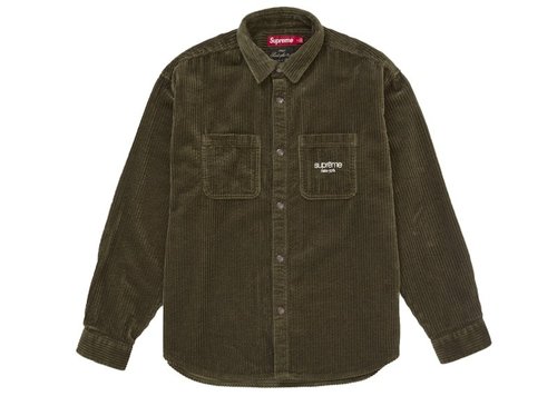 Supreme Wide Wale Corduroy Snap Shirt - Olive