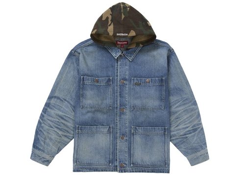 Supreme Worn Hooded Chore Coat - Denim