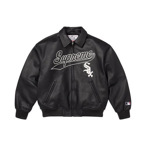 Supreme x Chicago White Sox Leather Varsity Jacket - FW25J63 BLACK