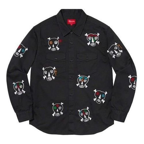 Supreme x Clayton Patterson Skulls Embroidered Work Shirt - Black/White - SUP-SS21-602