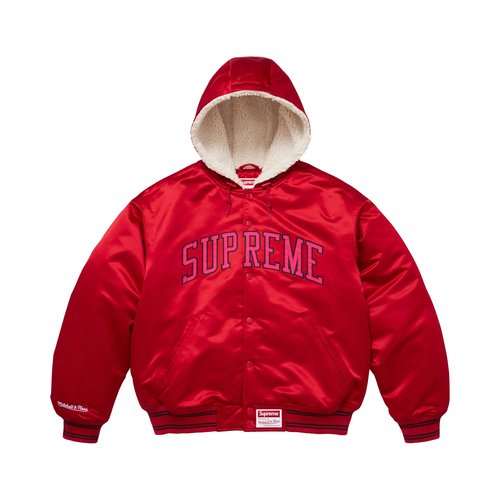 Supreme x Mitchell & Ness Lined Hooded Satin Varsity Jacket - FW25J92 RED