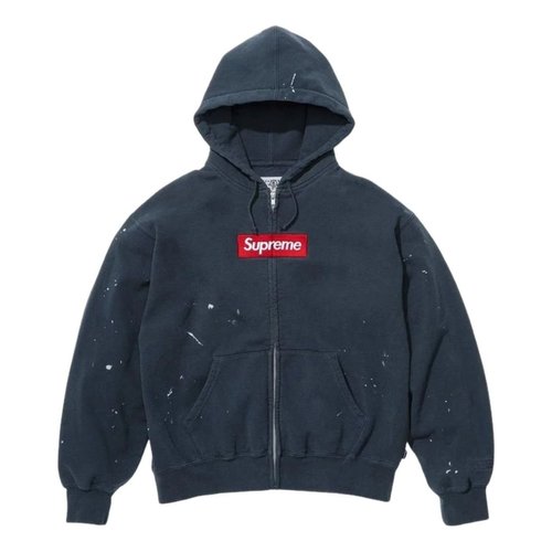 Supreme x MM6 Maison Margiela Box Logo Zip Up Hooded Sweatshirt - Navy - SUP-SS26-100-NVY