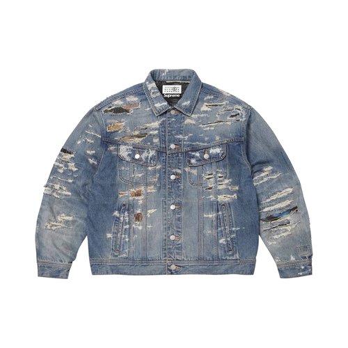 Supreme x MM6 Maison Margiela Distressed Selvedge Denim Trucker Jacket - SS26J7 WASHED INDIGO