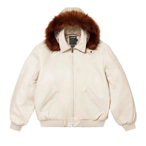 Supreme x Schott Hooded Leather Bomber Jacket | Cream | Size M - SS24J23 STONE