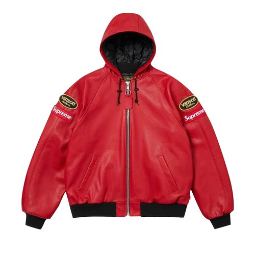 Supreme x Vanson Leather Hooded Work Jacket - FW24J55 RED