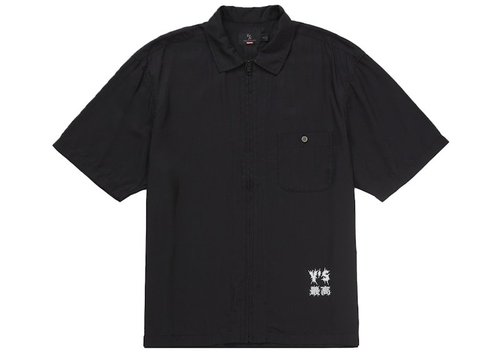 Supreme Y's by Yohji Yamamoto Silk Zip Up Short Sleeve Shirt - Black